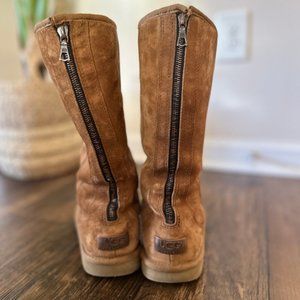 UGG Knightsbridge Boots 5119 Womens Sz 7 calf Chestnut Zipper In Back Sheepskin